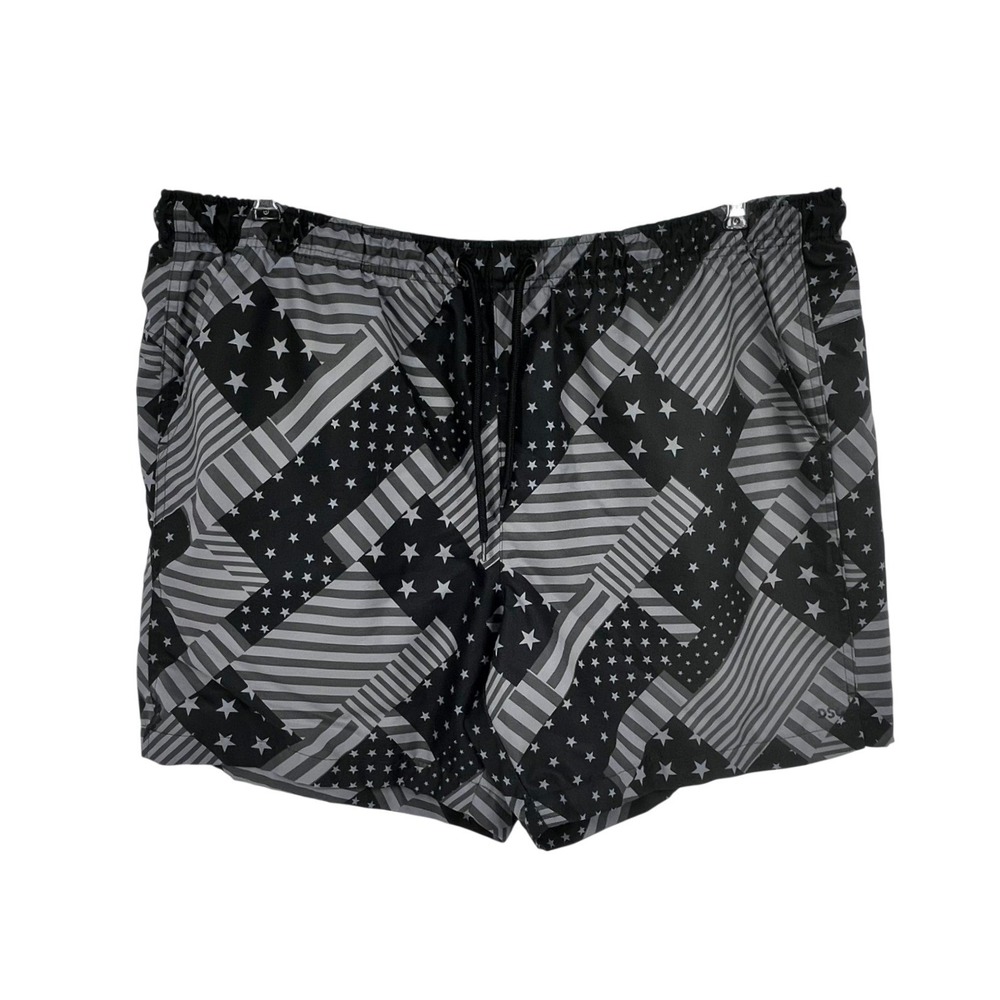 DSG Patriotic Swim Trunks Mens 2XL Black Grey Flag Patchwork Board Shorts